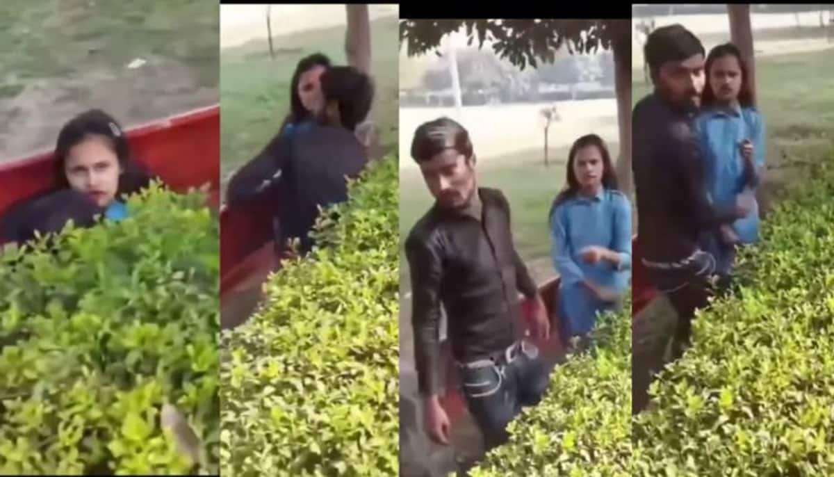 couple romance in public park video gone viral mrq