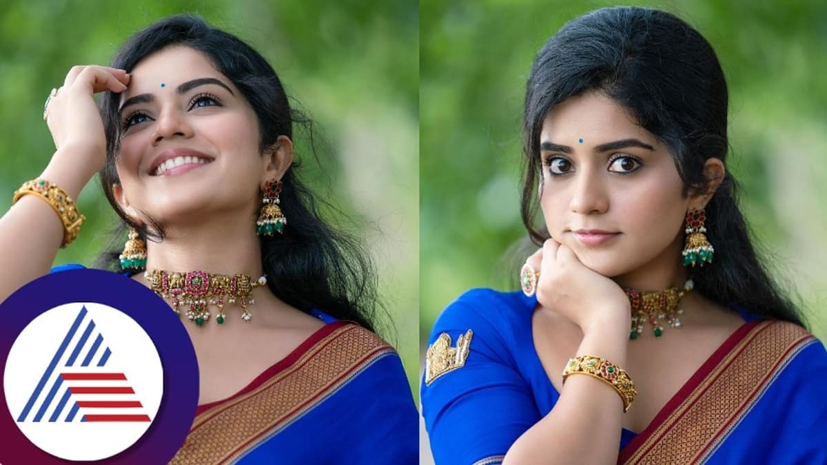 Jothe Jotheyali Fame Actress Megha Shetty New Stunning Look In traditional Blue Saree Goes Viral gvd