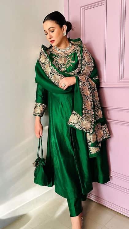  Green satin suit 