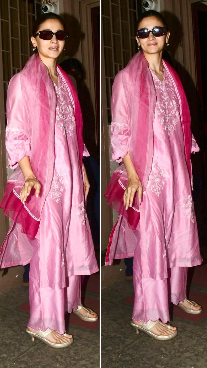 Alia Bhatt Desi Barbie Look in Pink Chanderi Silk Suit Worth Rs 28500 gvd