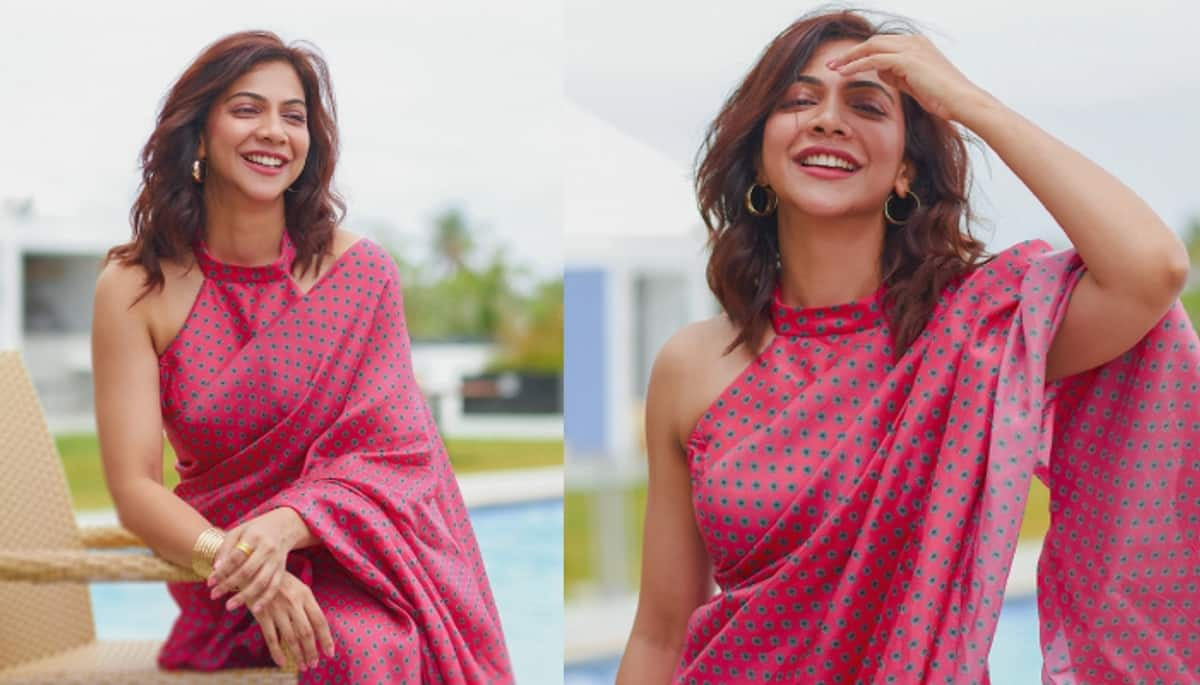 Actress Madonna Sebastian Graceful in Modern saree viral photos ans