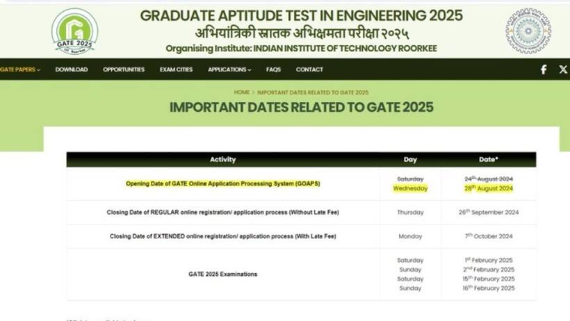 GATE 2025: रजिस्ट्रेशन 28 अगस्त से शुरू, जानें एग्जाम डेट्स, पात्रता और न्यू पैटर्न