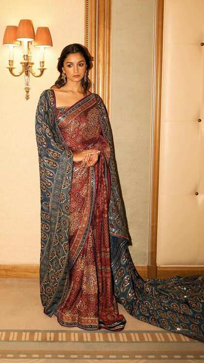 Ajrakh Block Print Saree