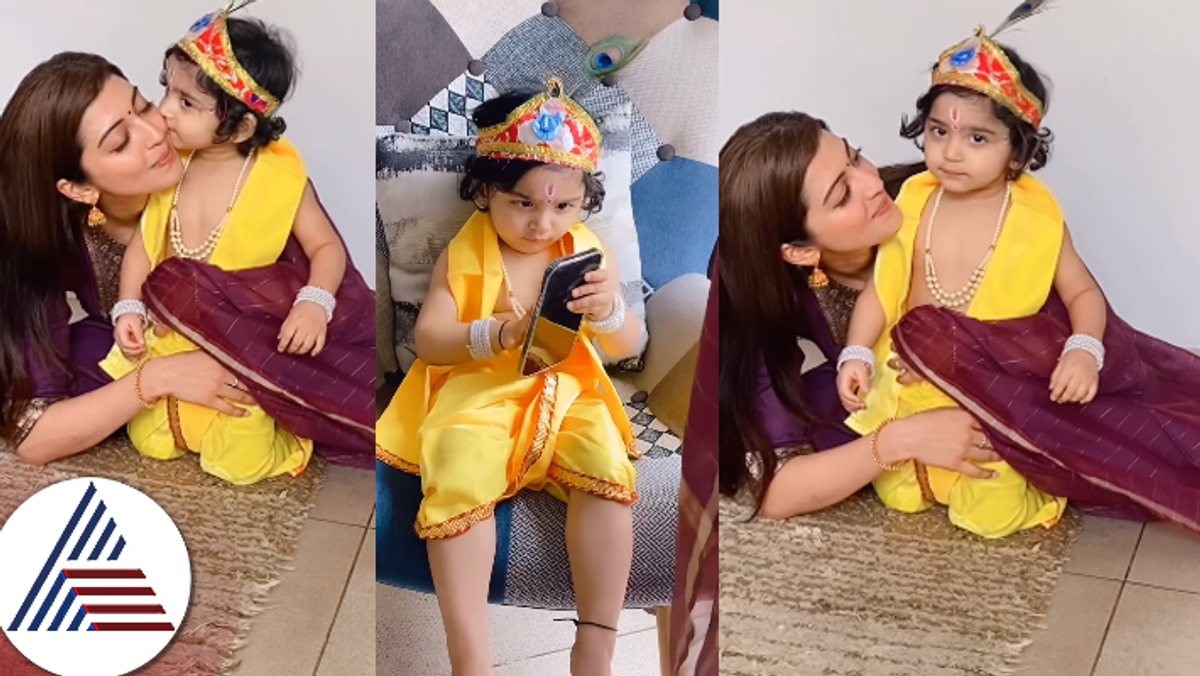 Pranita Subhash who is expecting second child dressed up daughter as Krishna on Krishnashtami suc