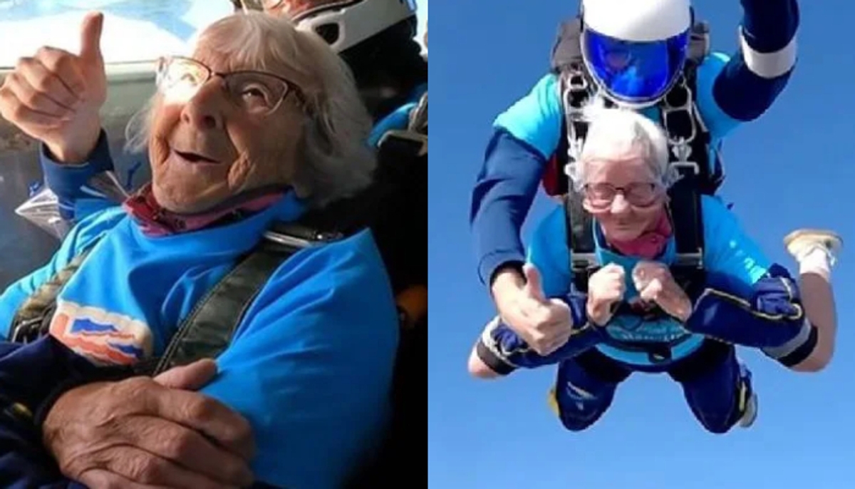 woman sets record as countrys oldest skydiver at 102