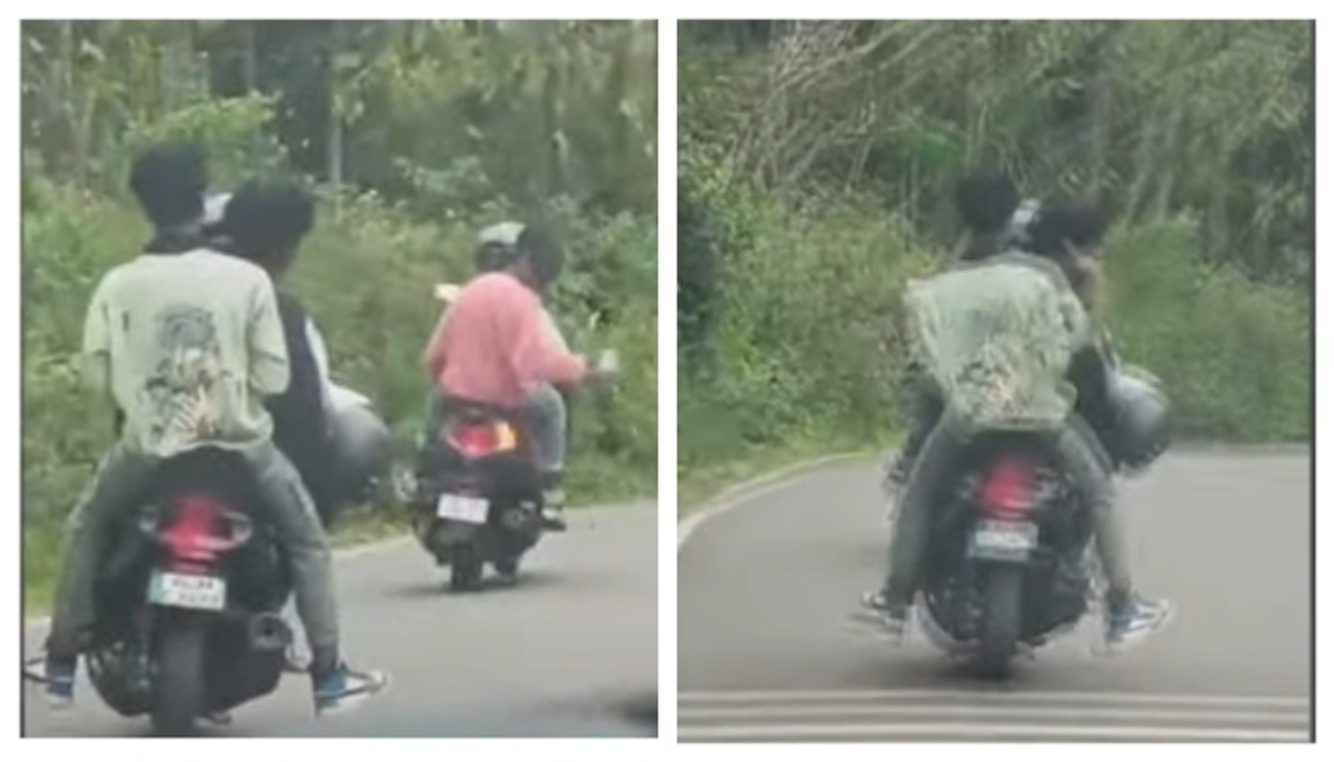 3 people on a bike young man practicing on the road Visuals to the Department of Motor Vehicles