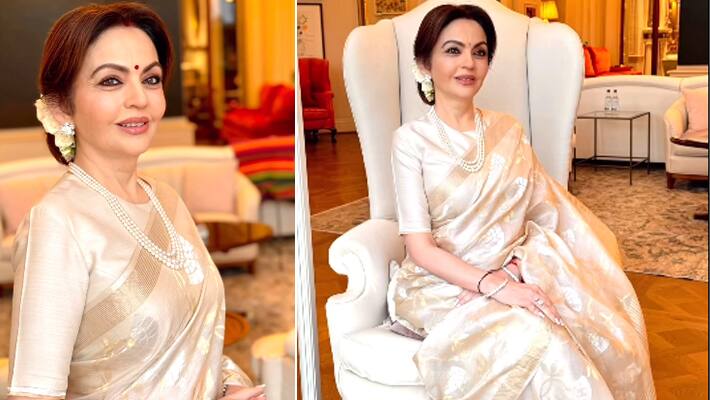 Nita Ambani Exquisite Ivory Saree