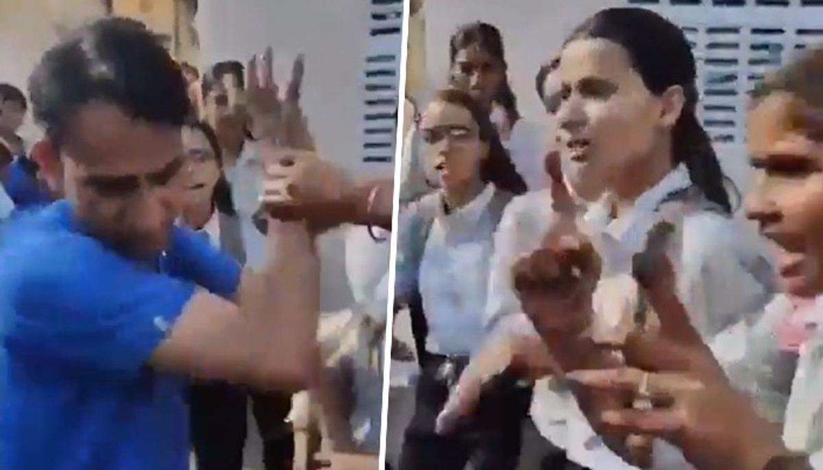 Say I love you first then will recharge Schoolgirls thrash lewd shopkeeper in Rajasthan; WATCH viral videos snt