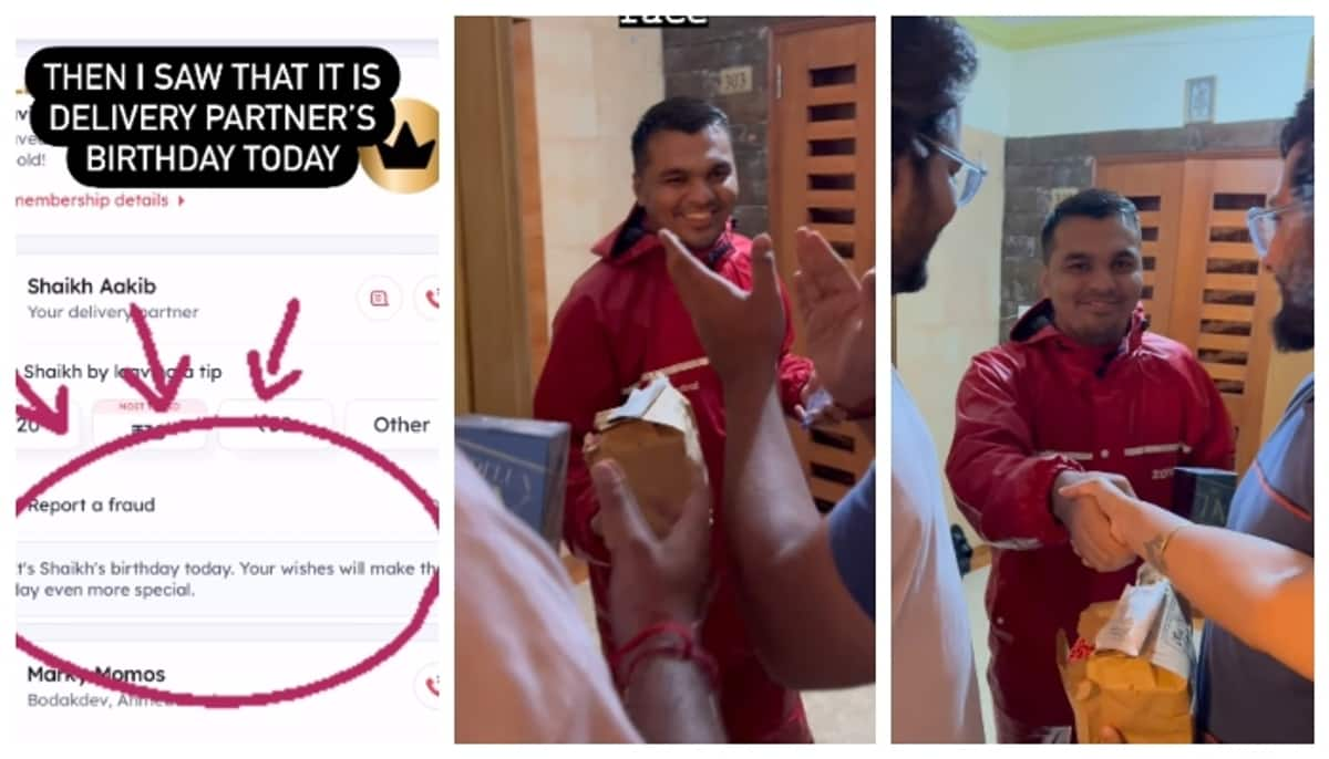 Video of Zomato costomer giving birthday gift to delivery agent who came to hand over the order goes viral