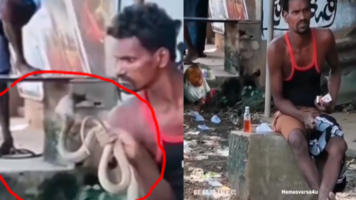 A video of a drunken youth conversing with a snake is going viral vel 