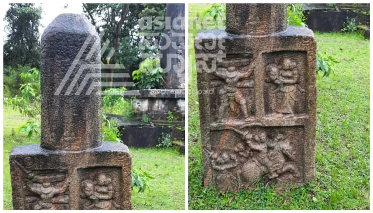 rare Garuda style beheading memorial sculpture  found in thirthahalli at shivamogga gow