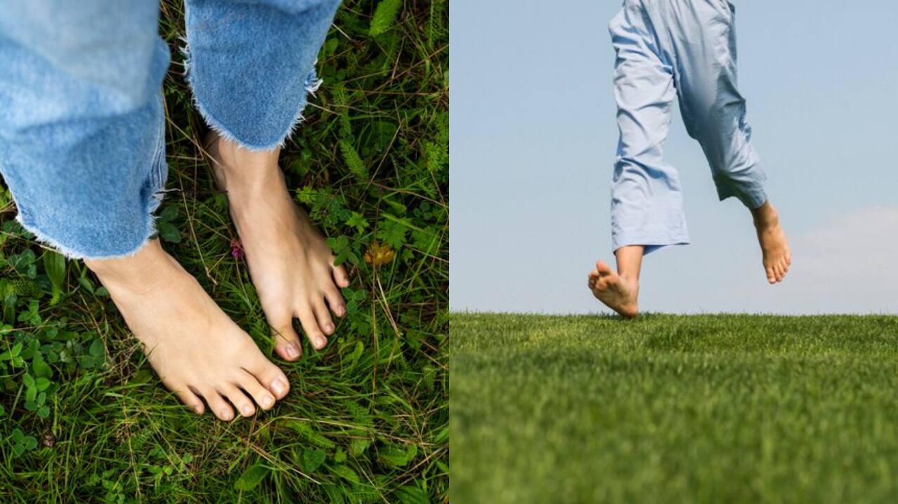 walking barefoot on grass