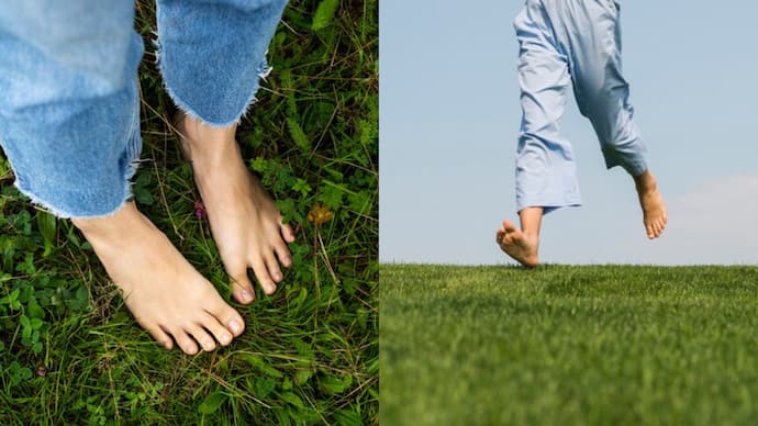 walking barefoot on grass