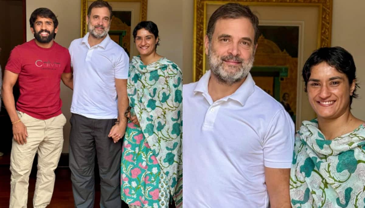 Haryana Polls: Vinesh Phogat, Bajrang Punia meet Rahul Gandhi amid buzz over entering poll fray [PHOTO] ATG