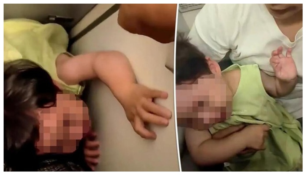 young women locked the baby in the washroom after making cry inside the plane