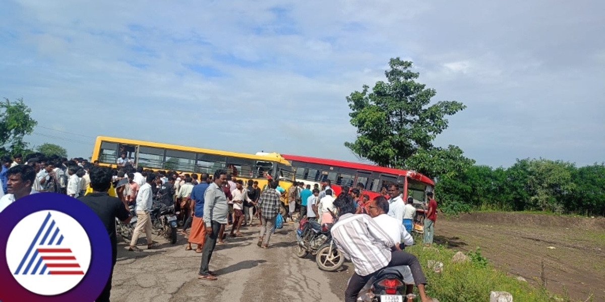 terrible accident between a transport bus and school bus in kapgal at manvi taluku raichur district rav