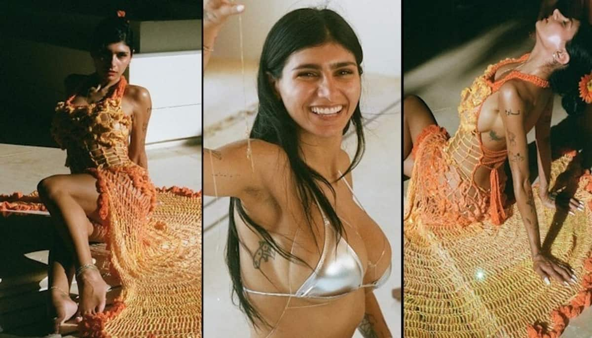 Mia Khalifa HOT photos ONLYFANS star goes braless looks gorgeous in orange ombre gown see pics gcw