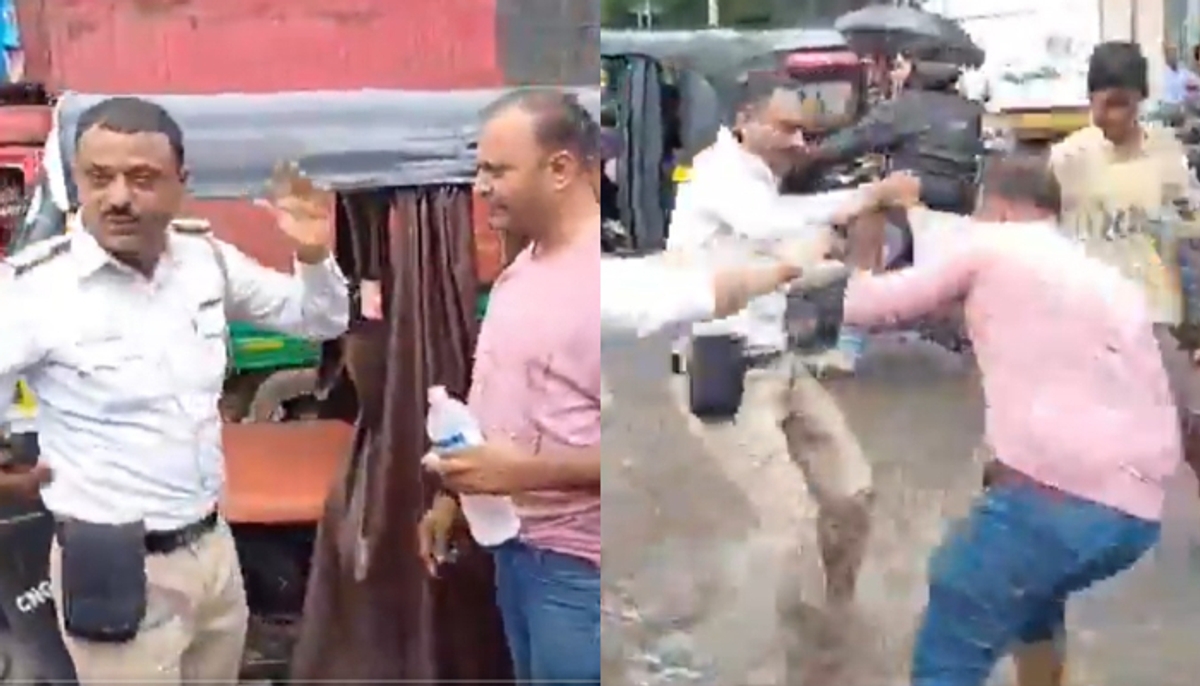 SHOCKING! Autorickshaw drivers slap and assault traffic cop on duty in Thane's Ulhasnagar; WATCH anr