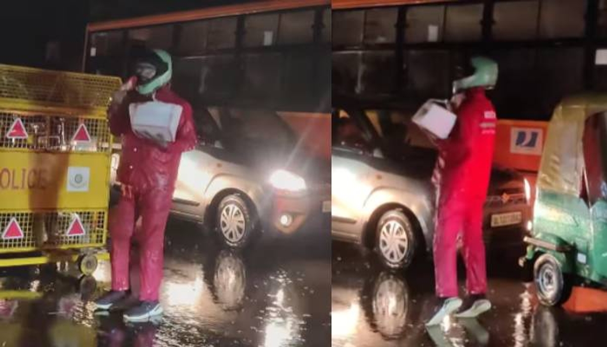 Zomato delivery boy searches for customer in traffic jam viral video 