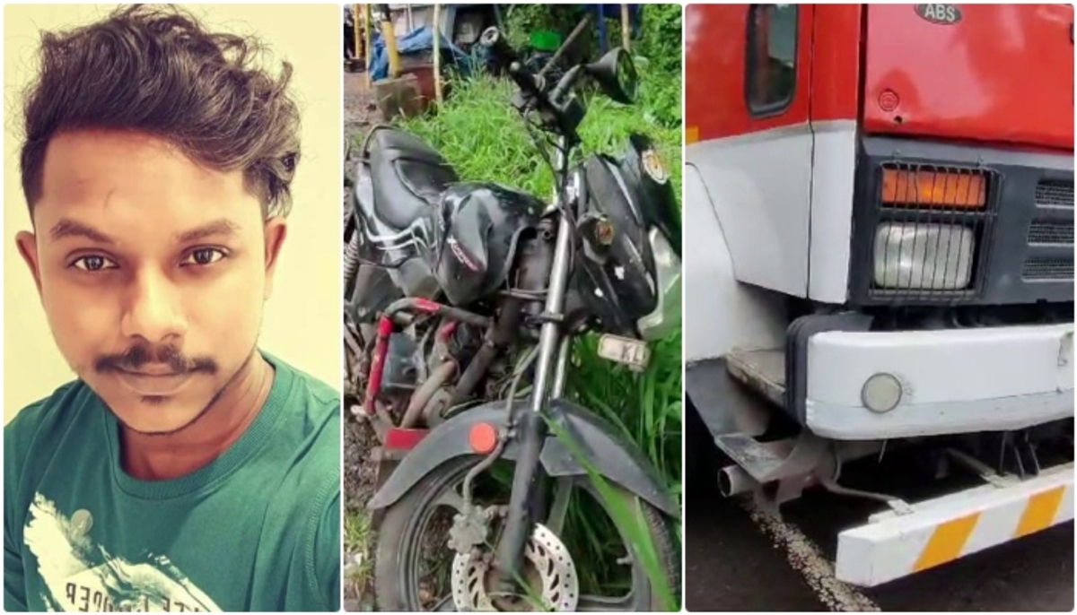 bike lost control hit on tanker lorry in kottayam one youth dies in spot