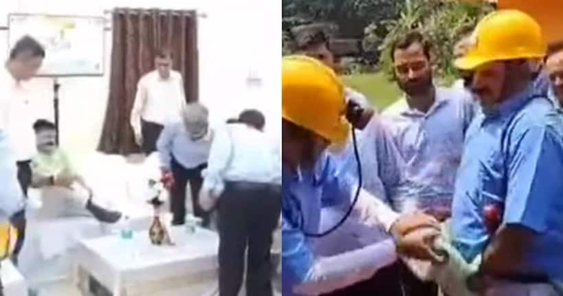 BCCL officer caught fixing Union Minister's pyjamas, humiliating shoe fix drama, video goes viral (WATCH)