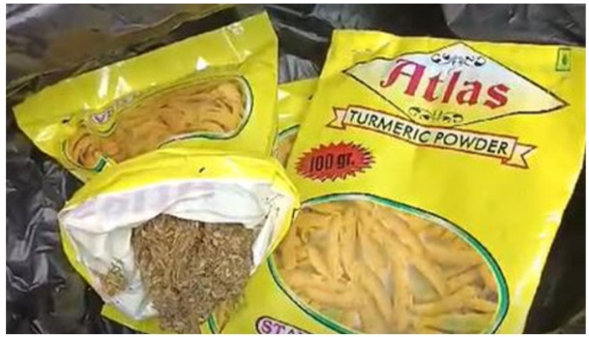 Woman was holding 10 packets labelled as turmeric powder but on suspicion they opened the packets to verify