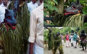 Bears and Hunters Folk Art Form to Mark Onam at Arinalloor Kollam