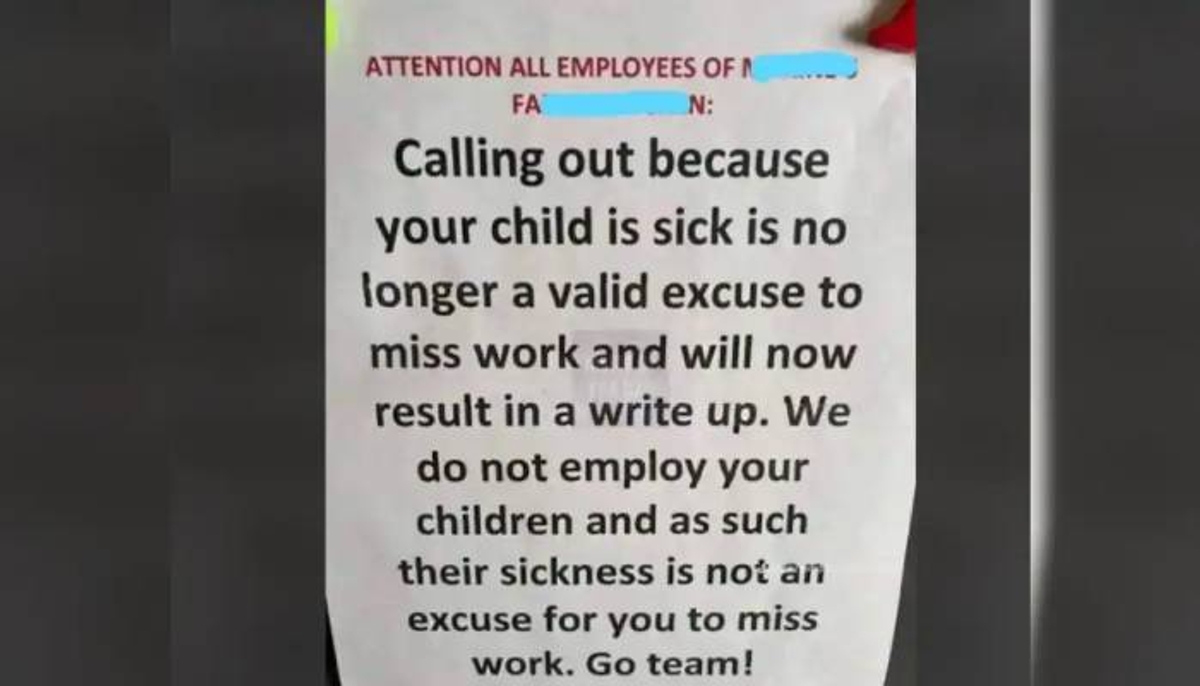 childrens sickness not an excuse to miss work company leave policy sparks outrage 