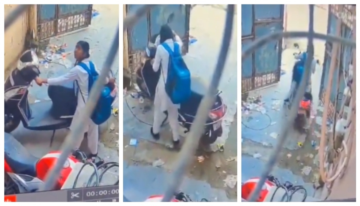 Video of girl in school uniform stealing scooty in Varanasi goes viral in social media 