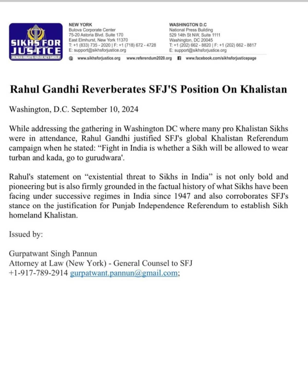 Khalistani terrorist Pannun endorses Rahul Gandhi's 'existential threat to Sikhs in India' remark amid row snt