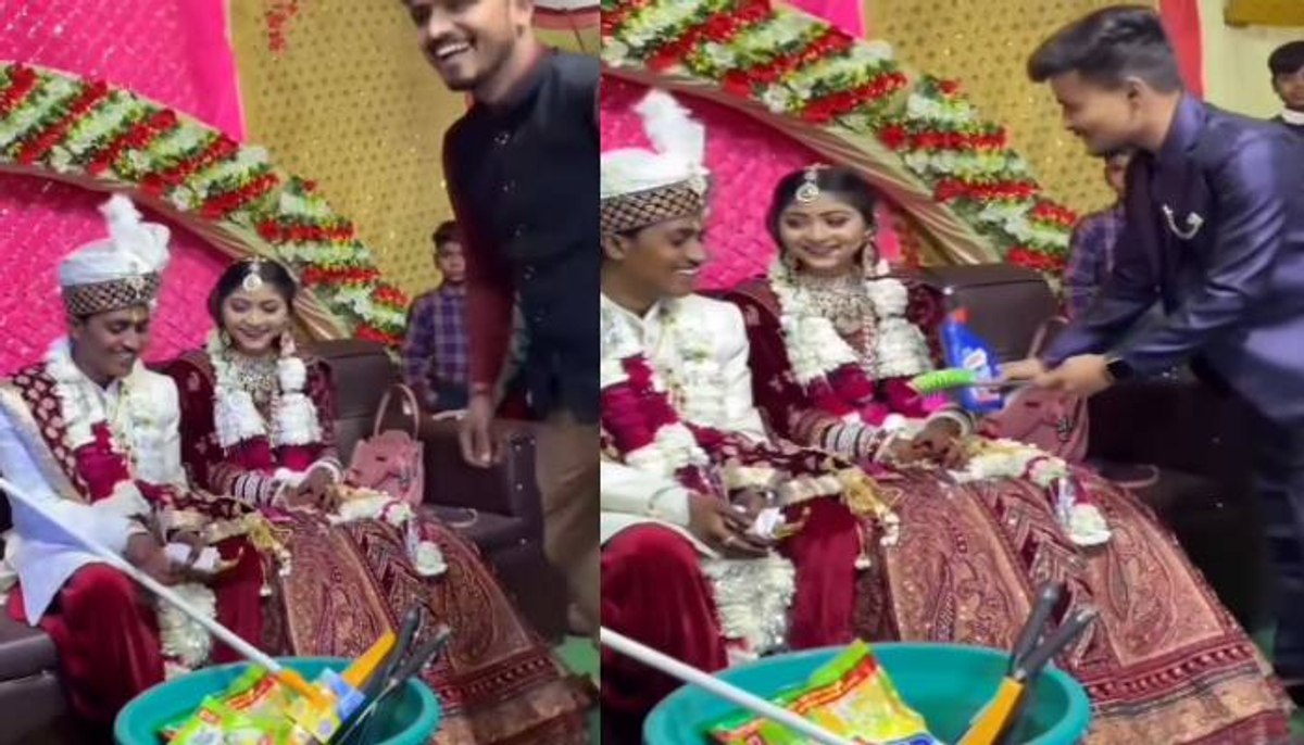 grooms friends gifts broom detergent in wedding viral video  