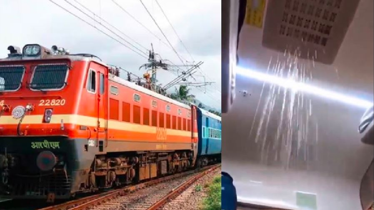 Waterfall for Train passengers congress take class to railway minister after water leakage in roof of Jabalpur Nizamuddin train akb