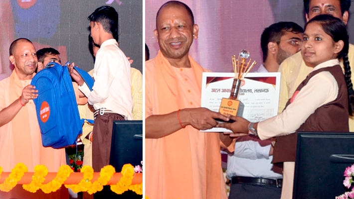 CM Yogi interacts with students at Atal Awasiya Vidyalaya in Lucknow AKP