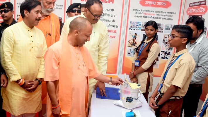 CM Yogi interacts with students at Atal Awasiya Vidyalaya in Lucknow AKP