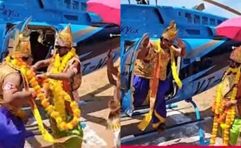 Mahabali arrives by helicopter in coimbatore for college onam celebration 