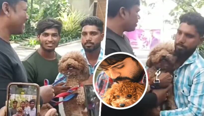 SHOCKING video: Ram Charan's fans forcefully grab and pull his pet dog Rhyme from guard to click photos