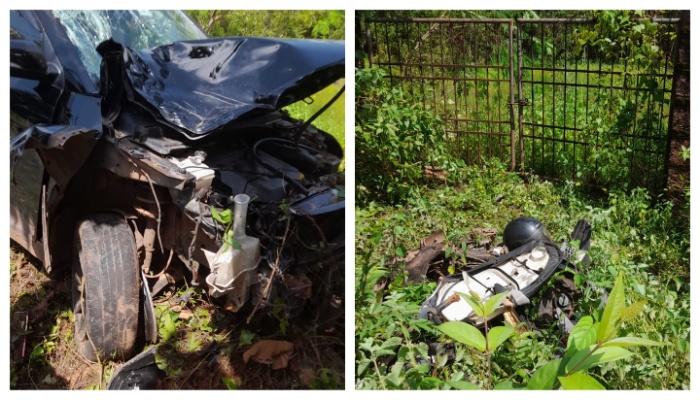 young man died in a collision between a car and  scooter in Kasaragod