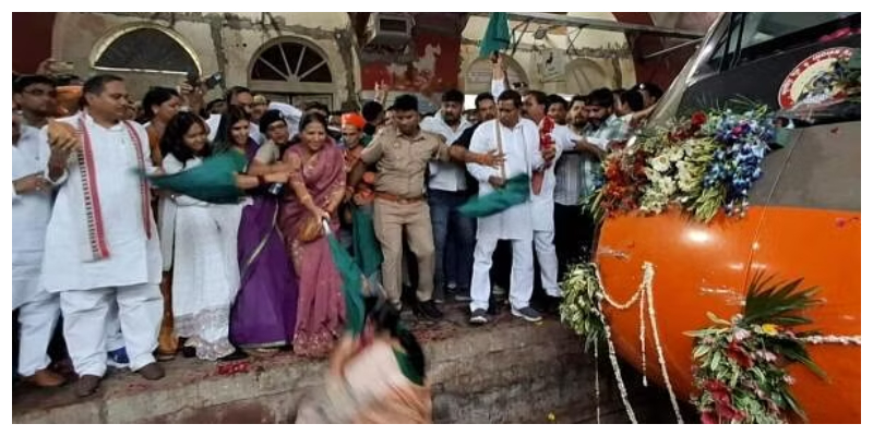 BJP Woman MLA falls on rail track while flagging off Vande Bharat train