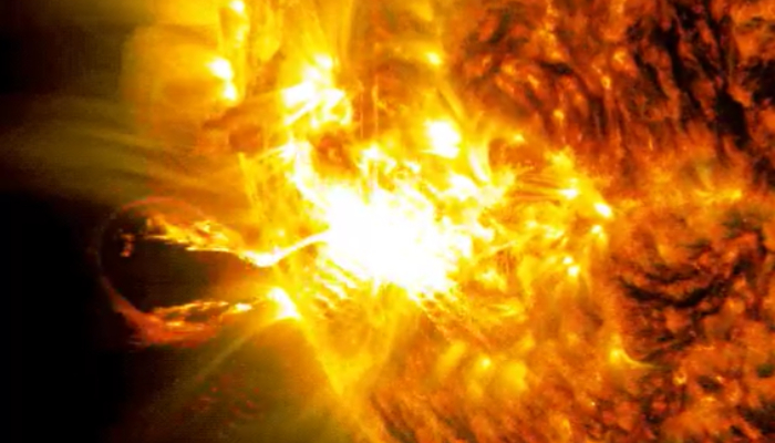 The Sun emitted a strong solar flare on September 14 NASA Solar Dynamics Observatory captured an image 