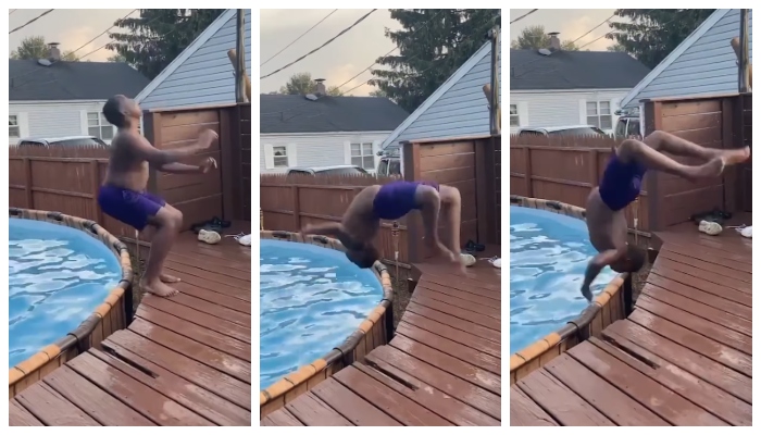 video of a child with his head caught between the pool and deck with a black flip into the pool has gone viral 