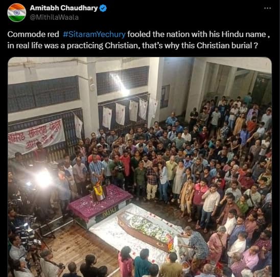 false claim in twitter facebook as Sitaram Yechury was a Christian 