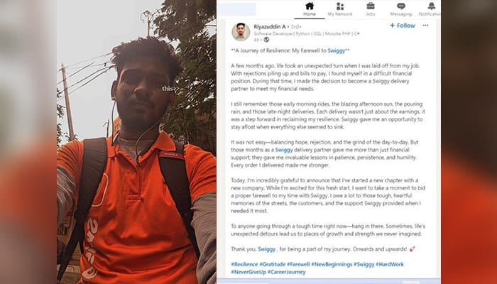 Fired techie forced to work as Swiggy delivery agent shares moving survival story on LinkedIn; see viral post shk