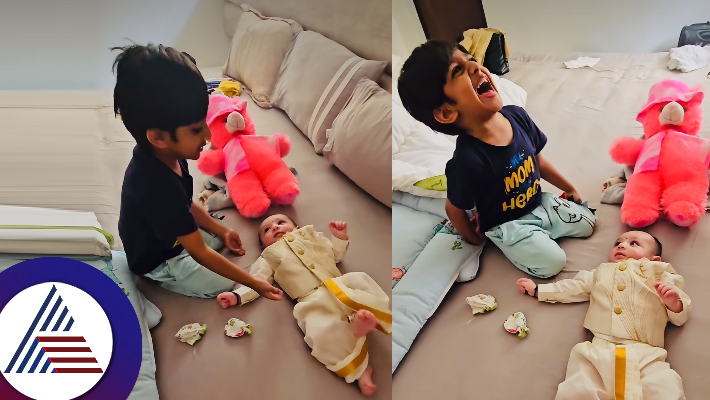 Dhruva Sarjas child Hayagreevas First Birthday Cute Video With Rayan Sarja shared by Meghana Raj suc 