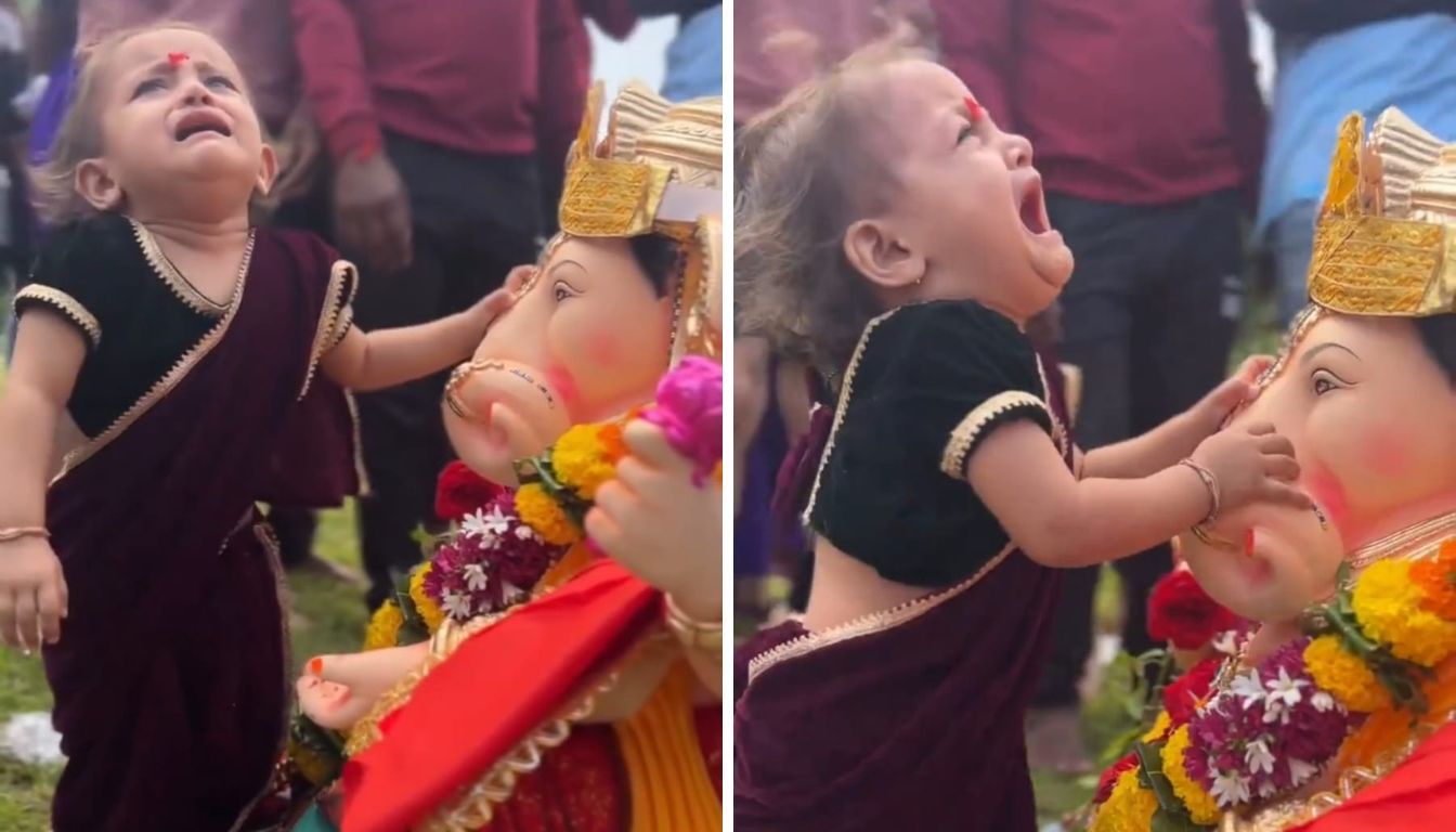 child crying during Ganesha visarjan video viral roo