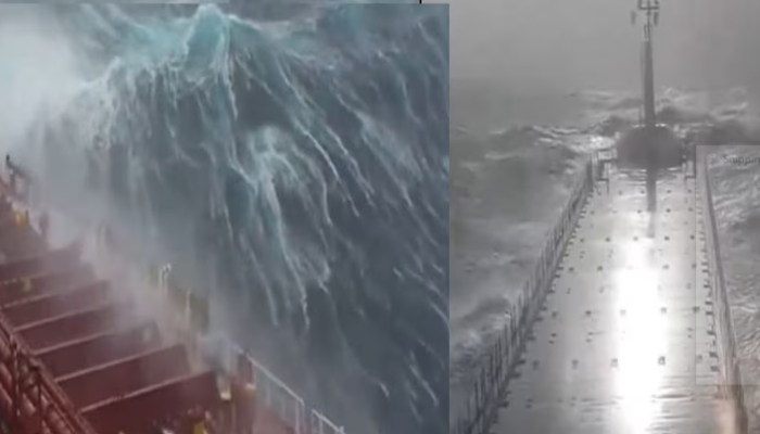 Viral video of ship trapped in the waves like Titanic 