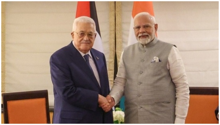 india support palestine PM Narendra Modi meets Palestinian President Mahmoud Abbas expresses deep concern over Gaza situation