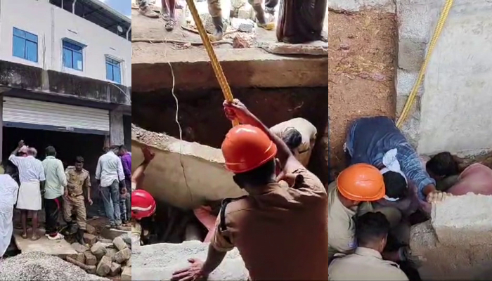 slab of the building under construction collapsed in kollam worker trapped under the slab was rescued by fireforce