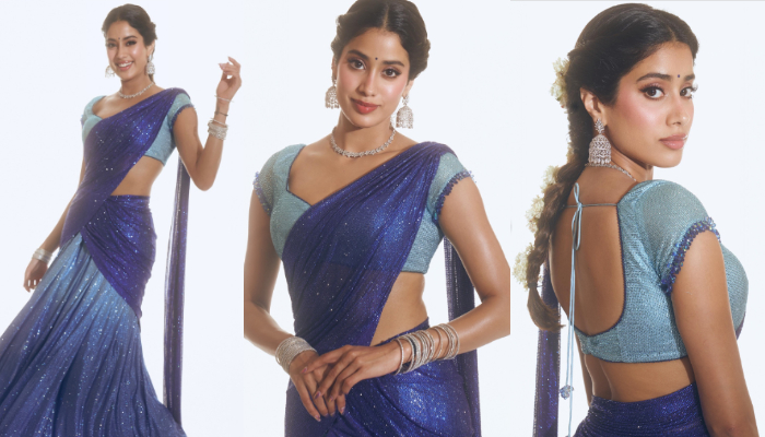 Janhvi Kapoors Blue half Saree photos