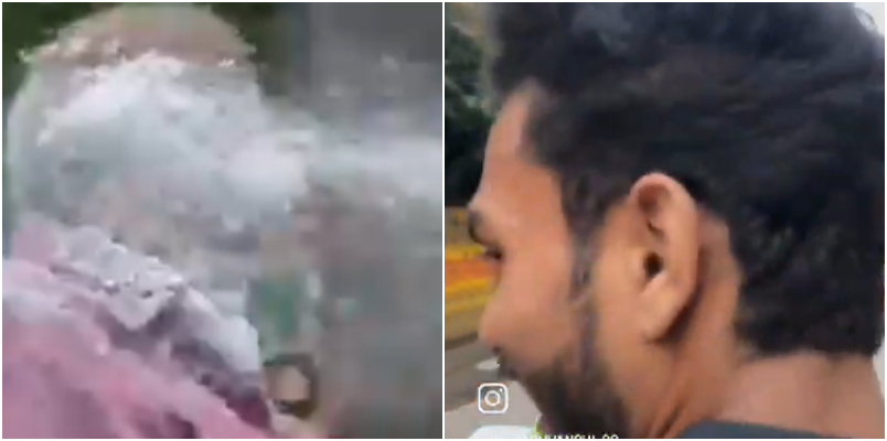 Men spray white foam on elder man riding cycle in busy road social media angry reaction