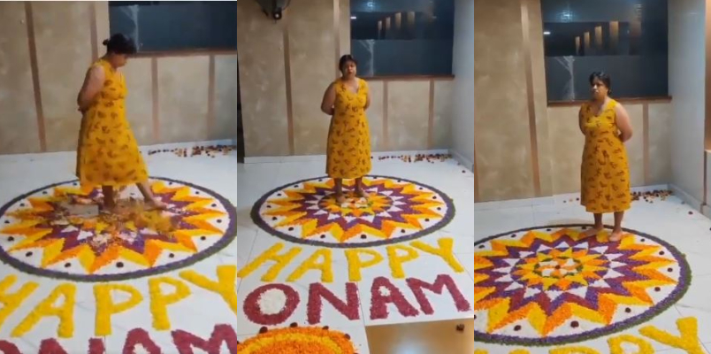 Police booked case against Bengaluru malayali Woman for Destroys Onam Pookalam Made By Children